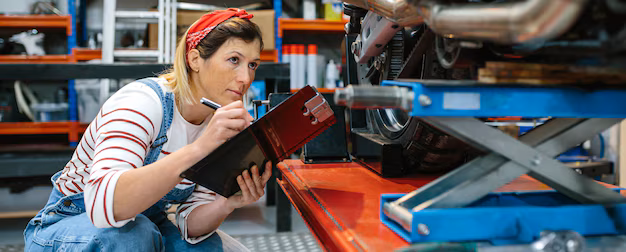 Mechanic examining vehicle for faults